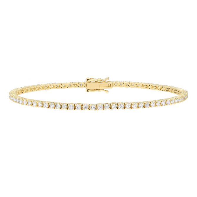 Round Diamond 4 Prong Tennis Bracelet in Yellow Gold, 7", 1.60 cttw