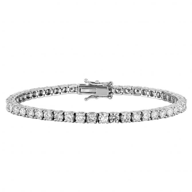 Diamond 4 Prong Tennis Bracelet in White Gold, 6.55 cttw