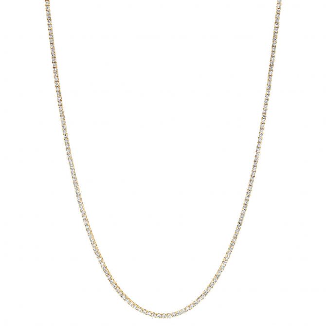Diamond Prong Set Tennis Necklace in Yellow Gold, 16.5", 8.01 cttw
