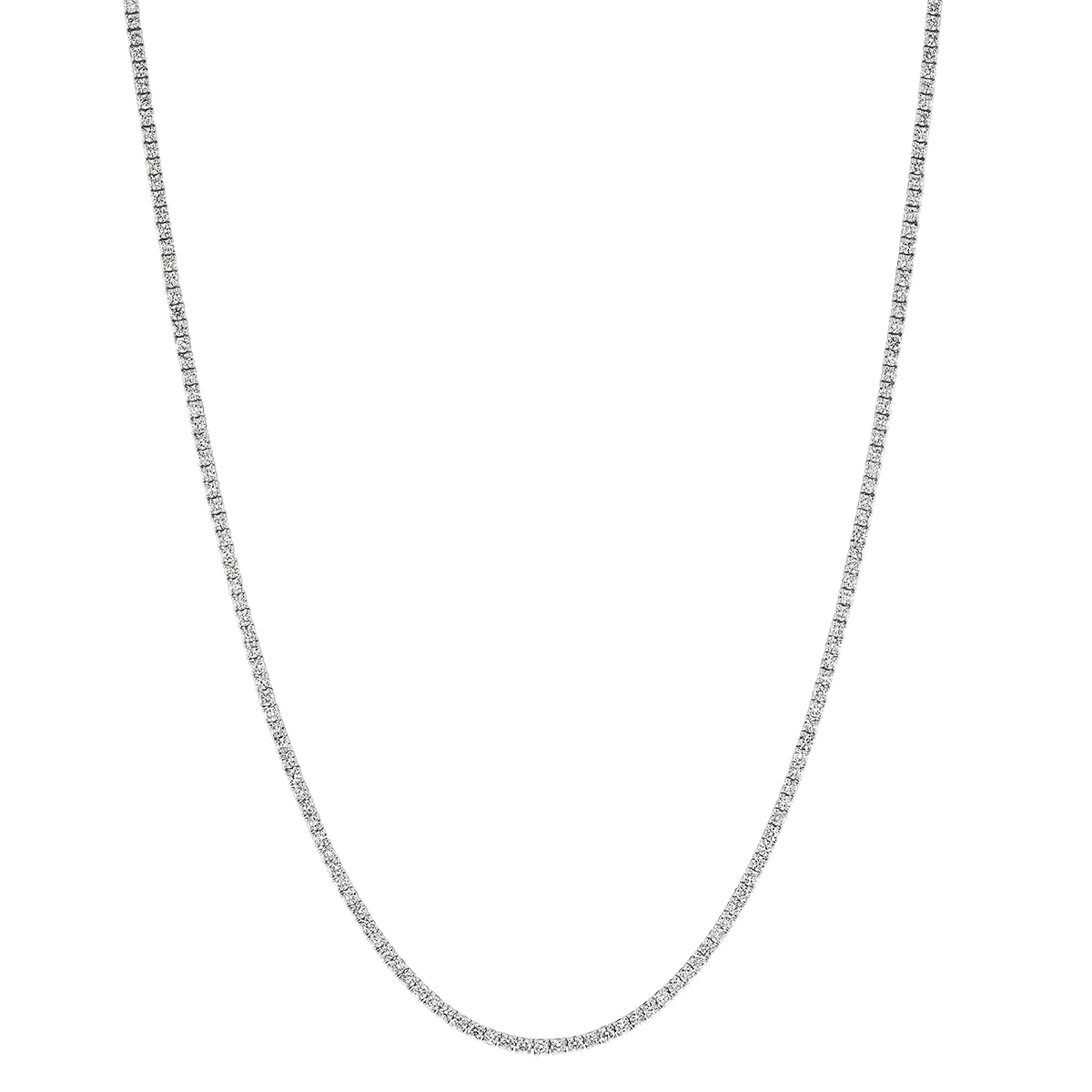 Diamond Prong Set Tennis Necklace in White Gold, 16.5