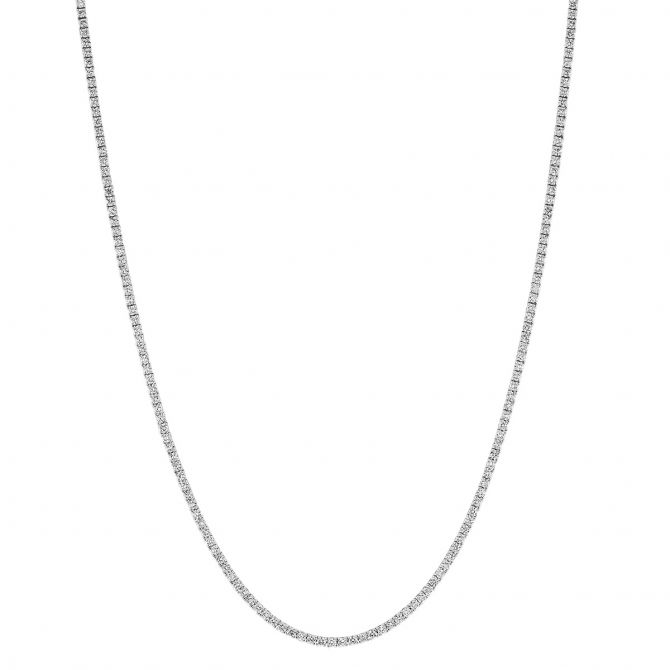 Diamond Prong Set Tennis Necklace in White Gold, 16.5", 8.40 cttw