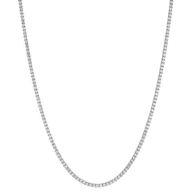 Diamond Prong Set Tennis Necklace in White Gold, 17", 10.45 cttw
