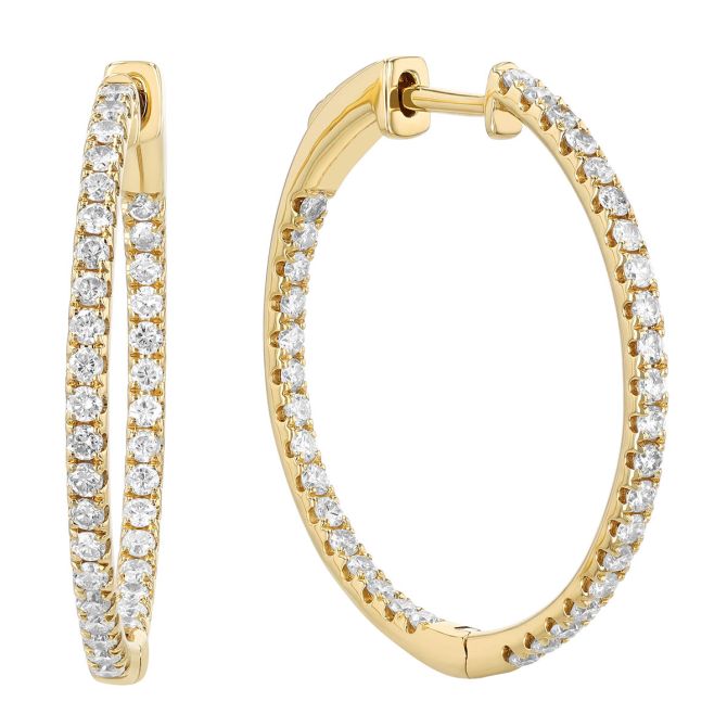 Round Diamond In & Out Hoop Earrings in Yellow Gold, 1.00 cttw