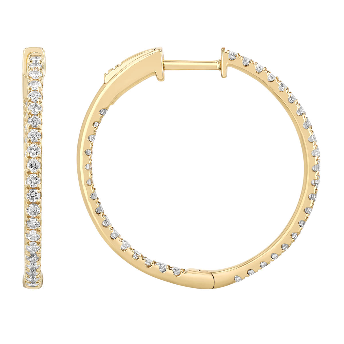 Round Diamond In & Out Hoop Earrings in Yellow Gold, 1.00 cttw