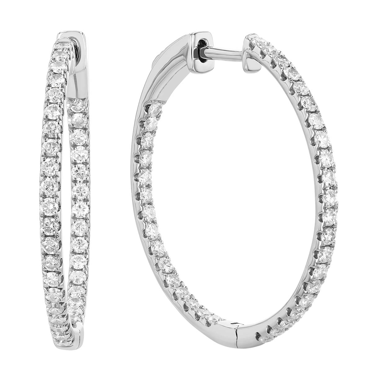 Round Diamond In & Out Hoop Earrings in White Gold, 1.00 cttw