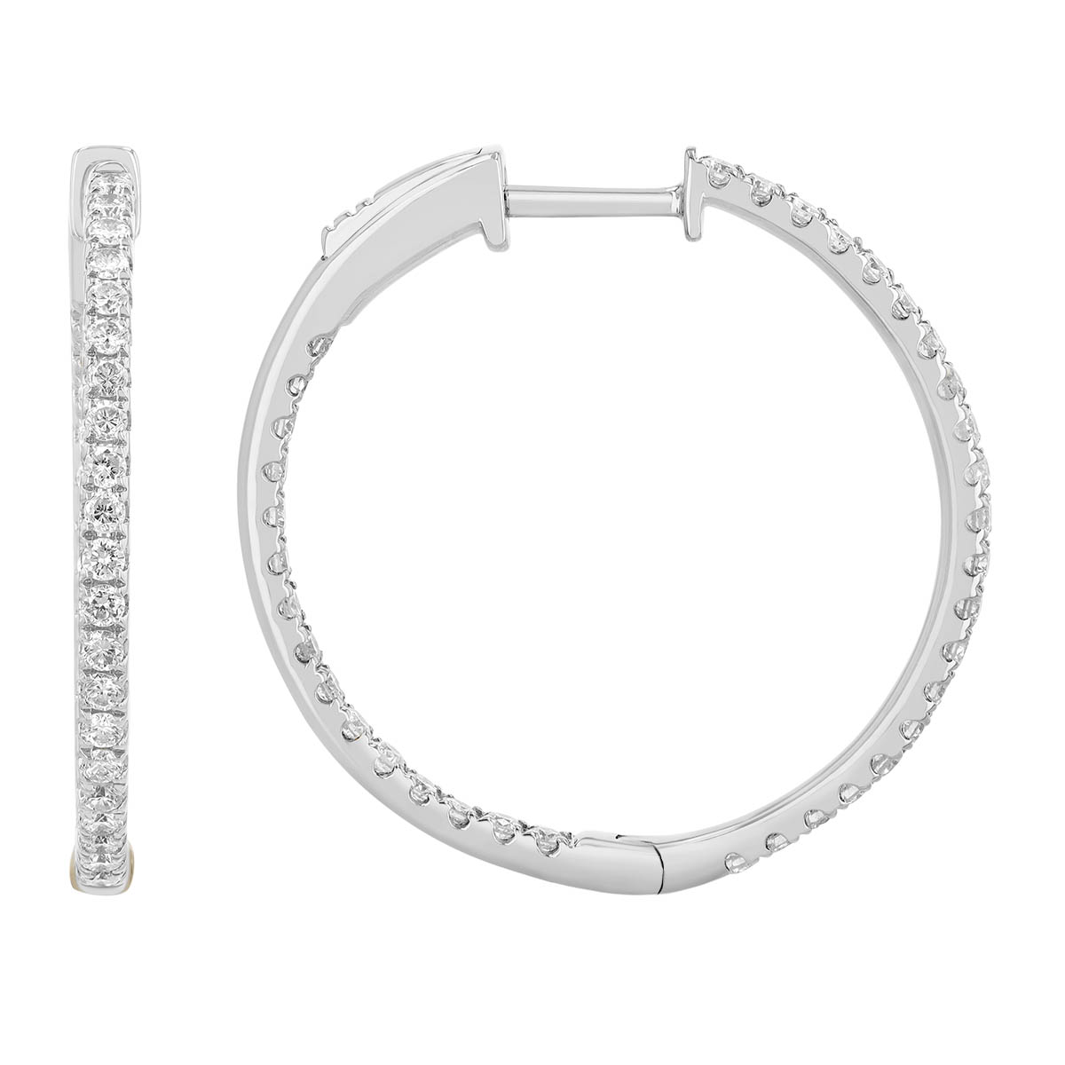 Round Diamond In & Out Hoop Earrings in White Gold, 1.00 cttw