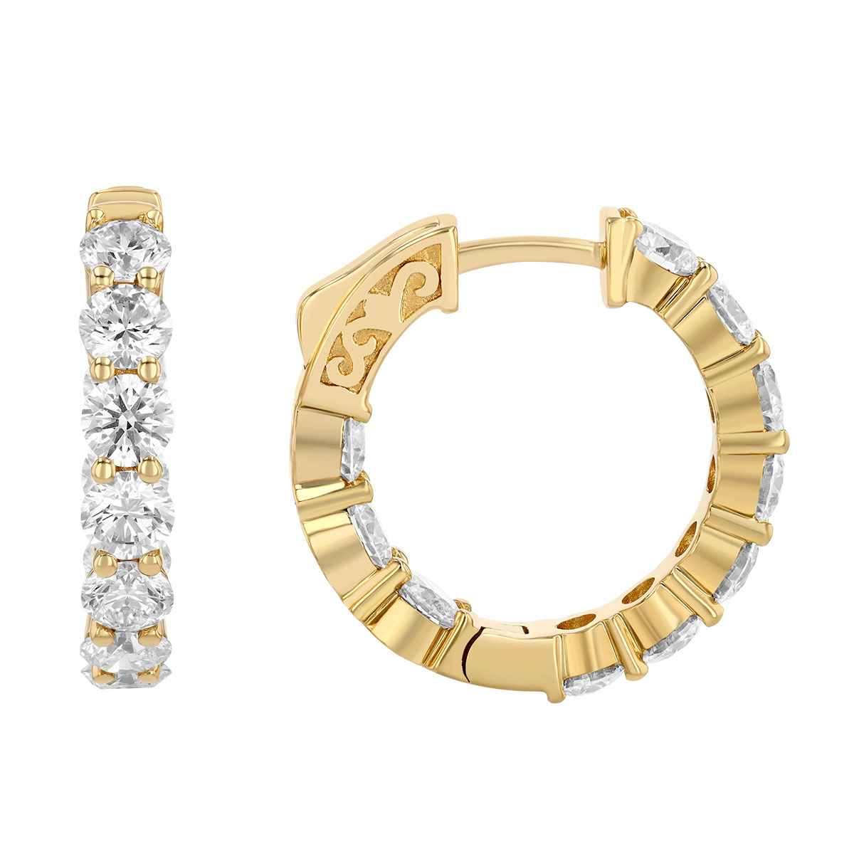 Round Diamond In & Out Hoop Earrings in Yellow Gold, 4.00 cttw