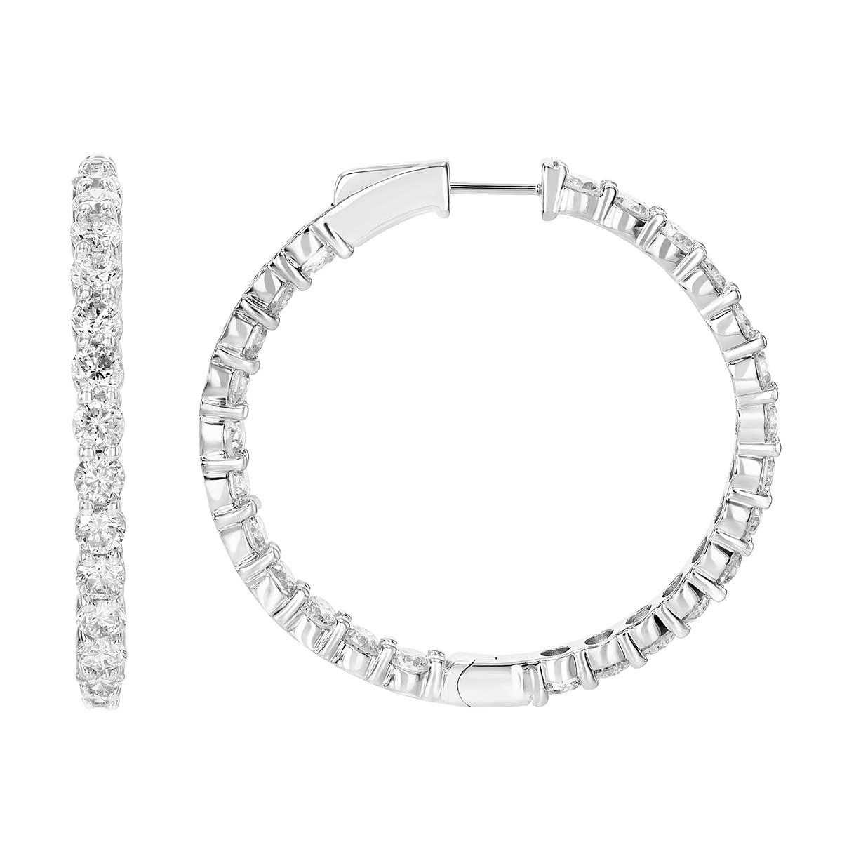 Diamond Inside Out Hoop Earrings in White Gold, 10.00 cttw