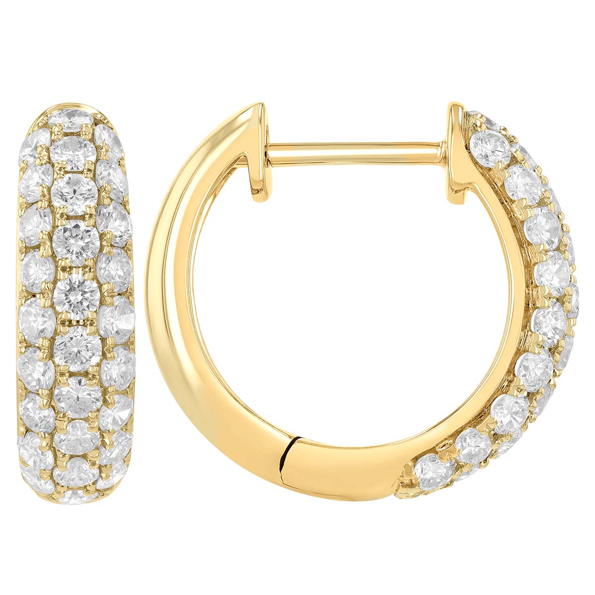 Diamond Pavé 3 Row Huggie Hoop Earrings in Yellow Gold
