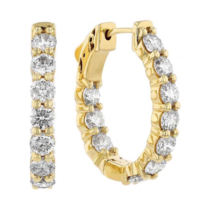 Diamond Inside Out Hoop Earrings in Yellow Gold, 4.00 cttw