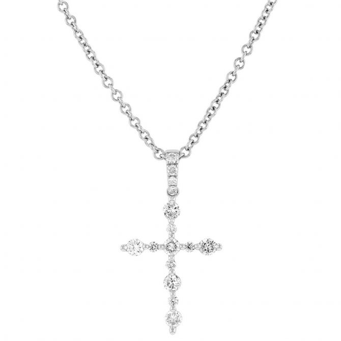 Diamond Cross Pendant in White Gold, 0.38 cttw