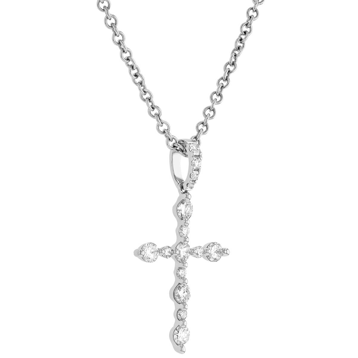 Diamond Cross Pendant in White Gold, 0.38 cttw