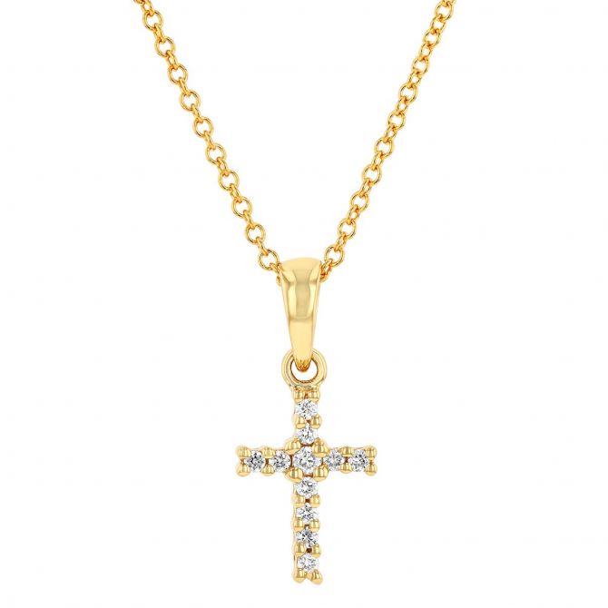Diamond Cross Pendant in Yellow Gold, 0.10 cttw