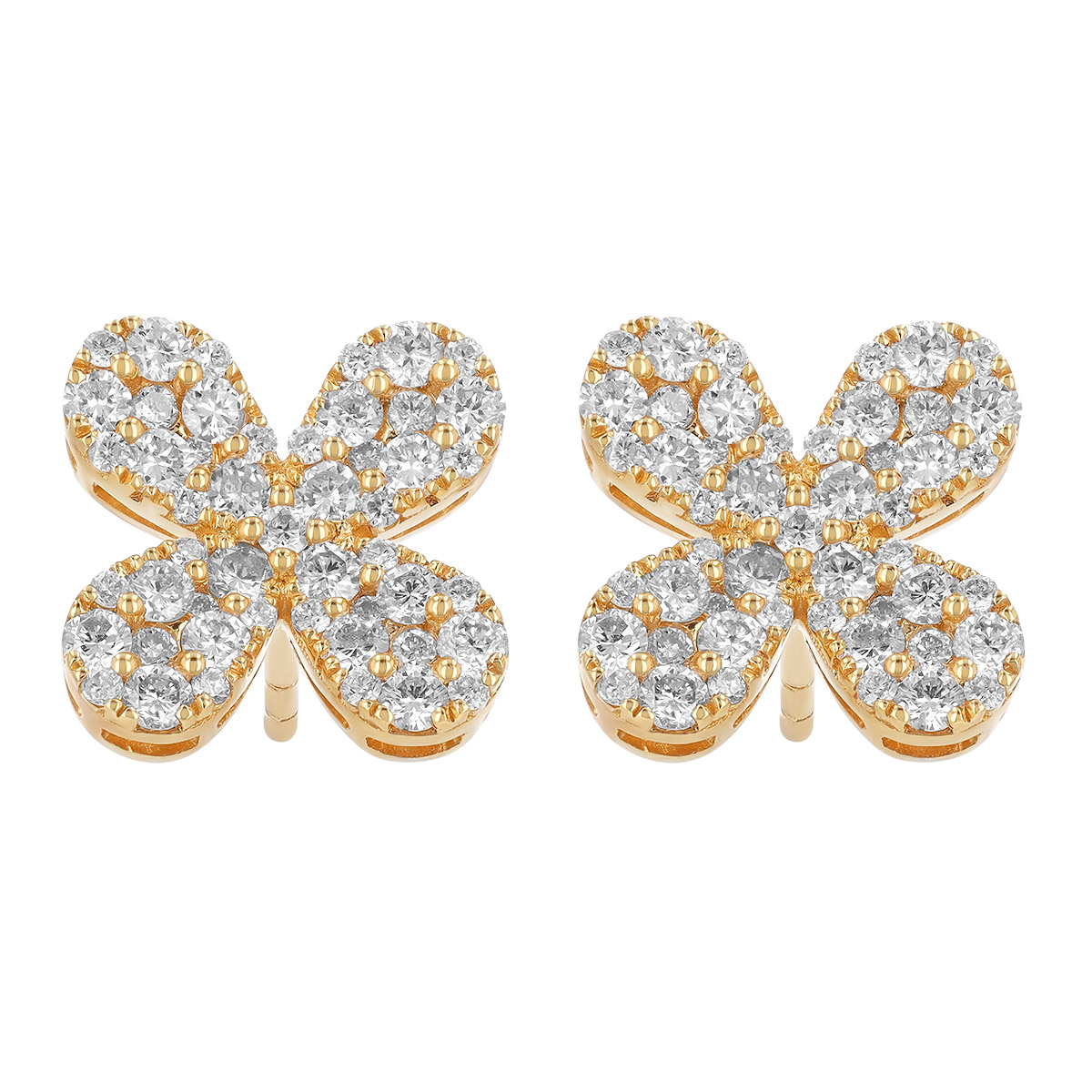 Diamond Pavé Four Petal Stud Earrings in Yellow Gold