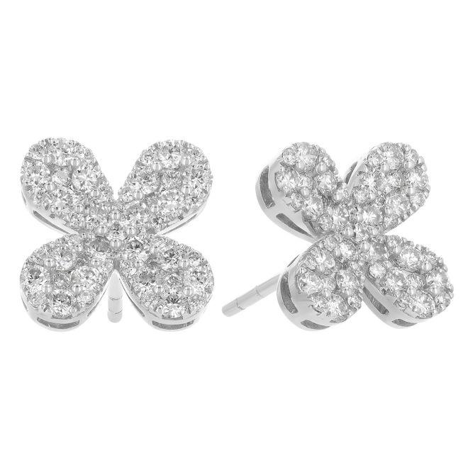 Diamond Pavé Four Petal Stud Earrings in White Gold