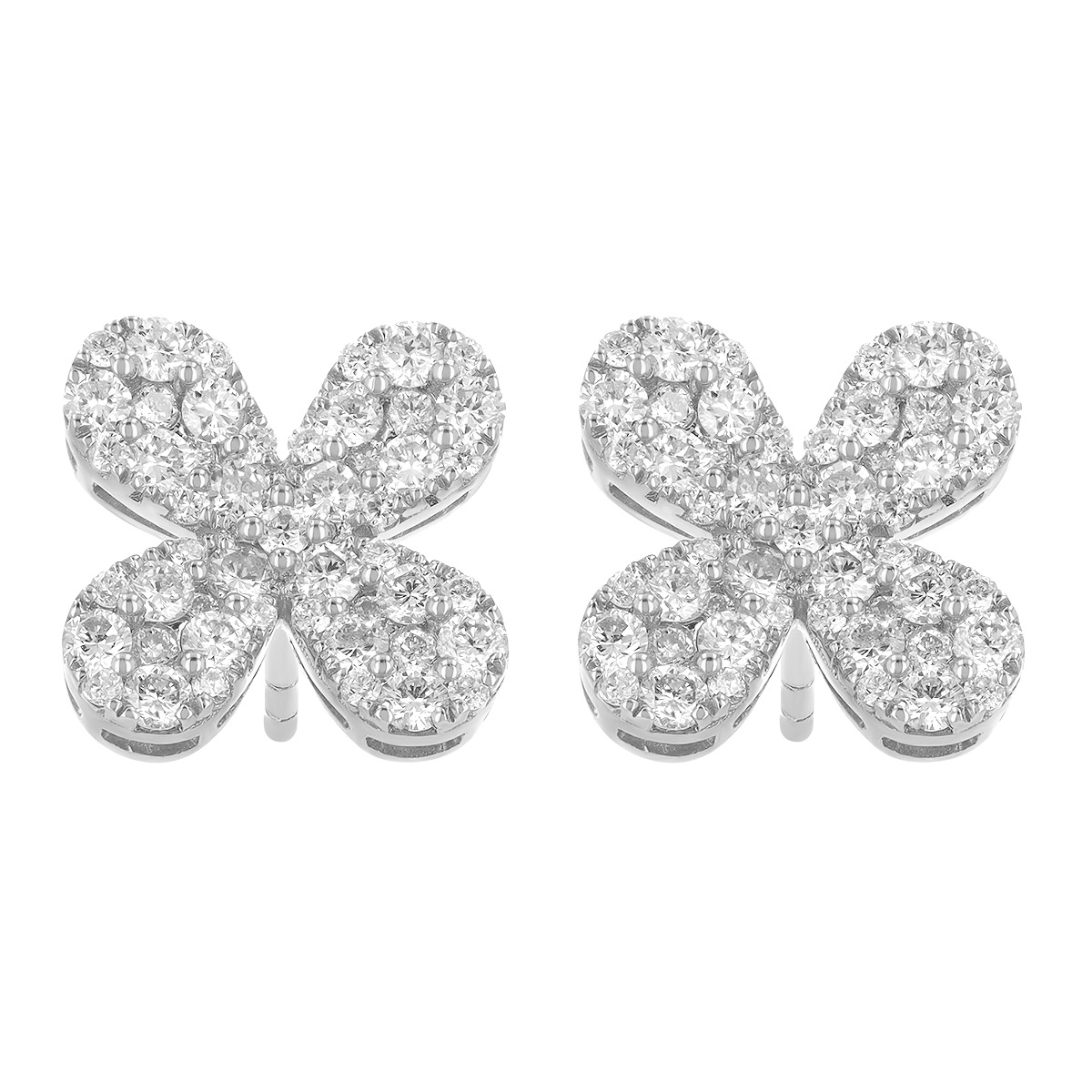 Diamond Pavé Four Petal Stud Earrings in White Gold