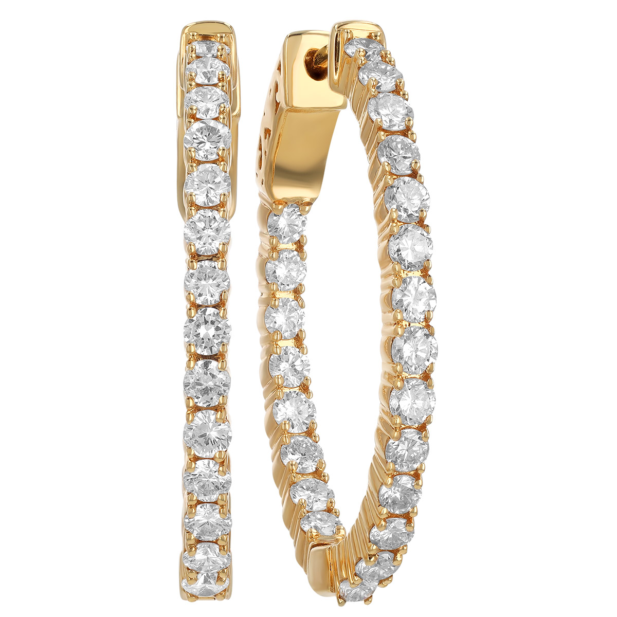 Diamond In & Out Hoop Oval Earrings in Yellow Gold, 2.50 cttw