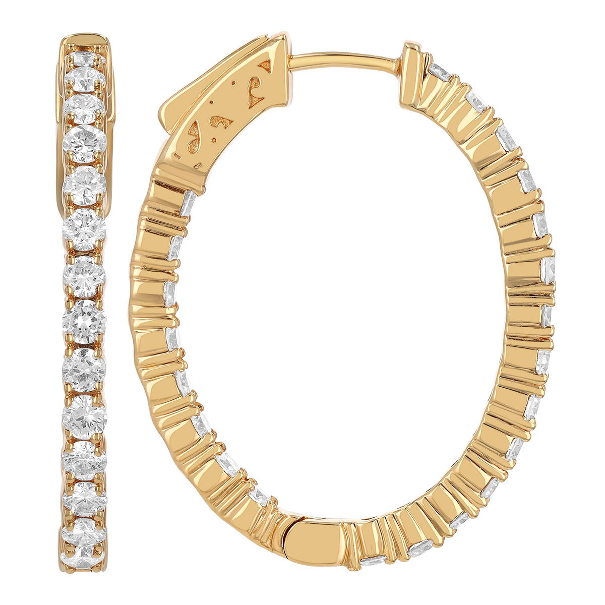 Diamond In & Out Hoop Oval Earrings in Yellow Gold, 2.50 cttw