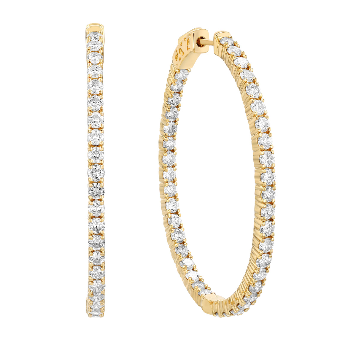 Diamond In & Out Hoop Earrings in Yellow Gold, 4.40 cttw
