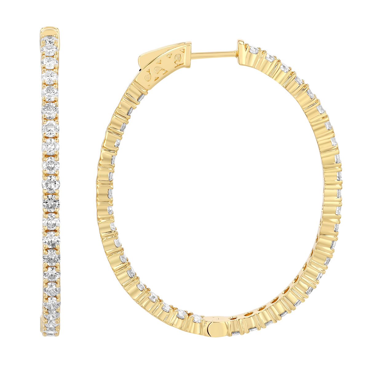 Diamond In & Out Hoop Earrings in Yellow Gold, 4.40 cttw