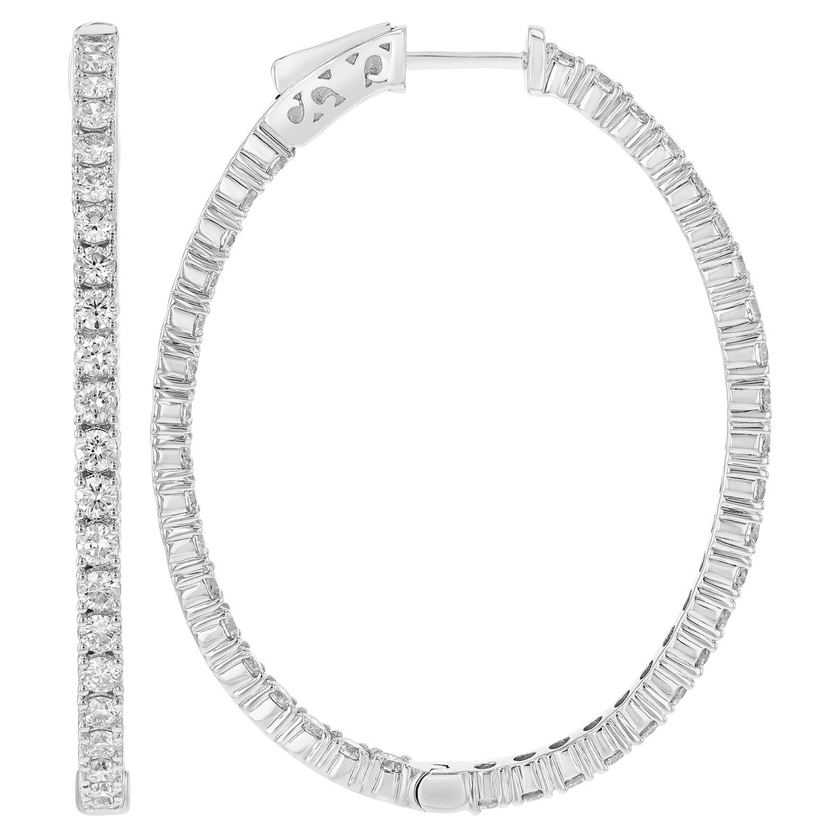 Diamond Inside Out Oval Hoop Earrings in White Gold, 4.18 cttw