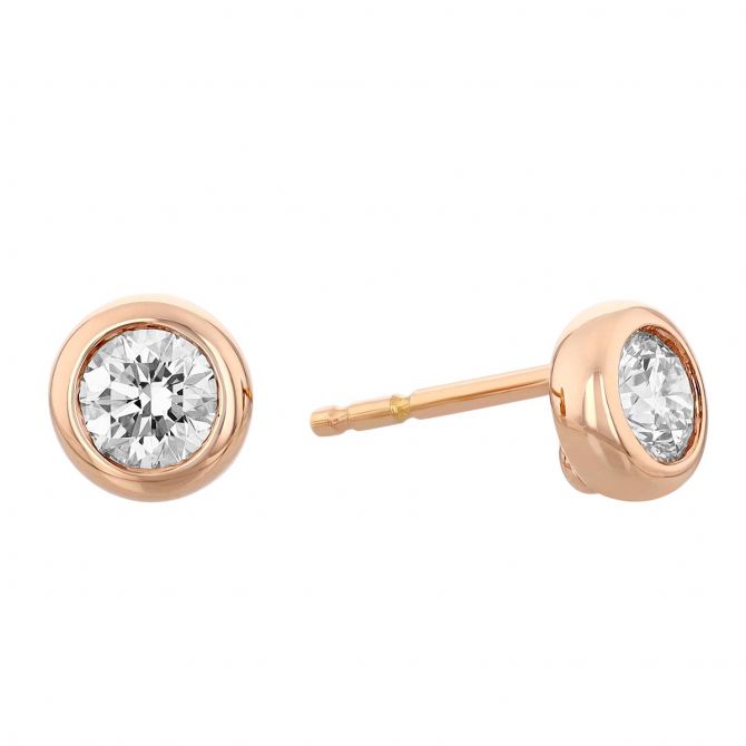 Roberto Coin Diamond Bezel Set Stud Earrings in Rose Gold
