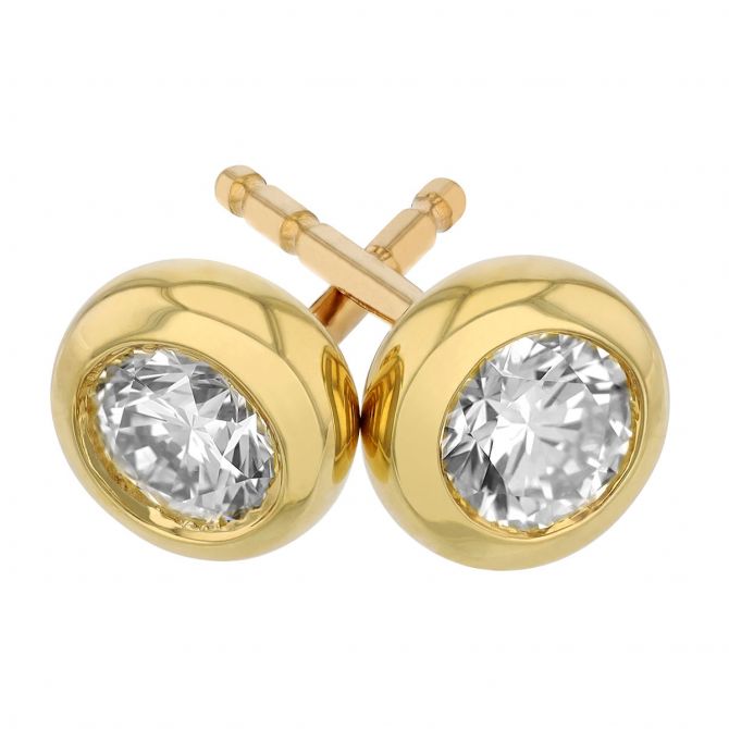 Roberto Coin Diamond Bezel Set Stud Earrings in Yellow Gold