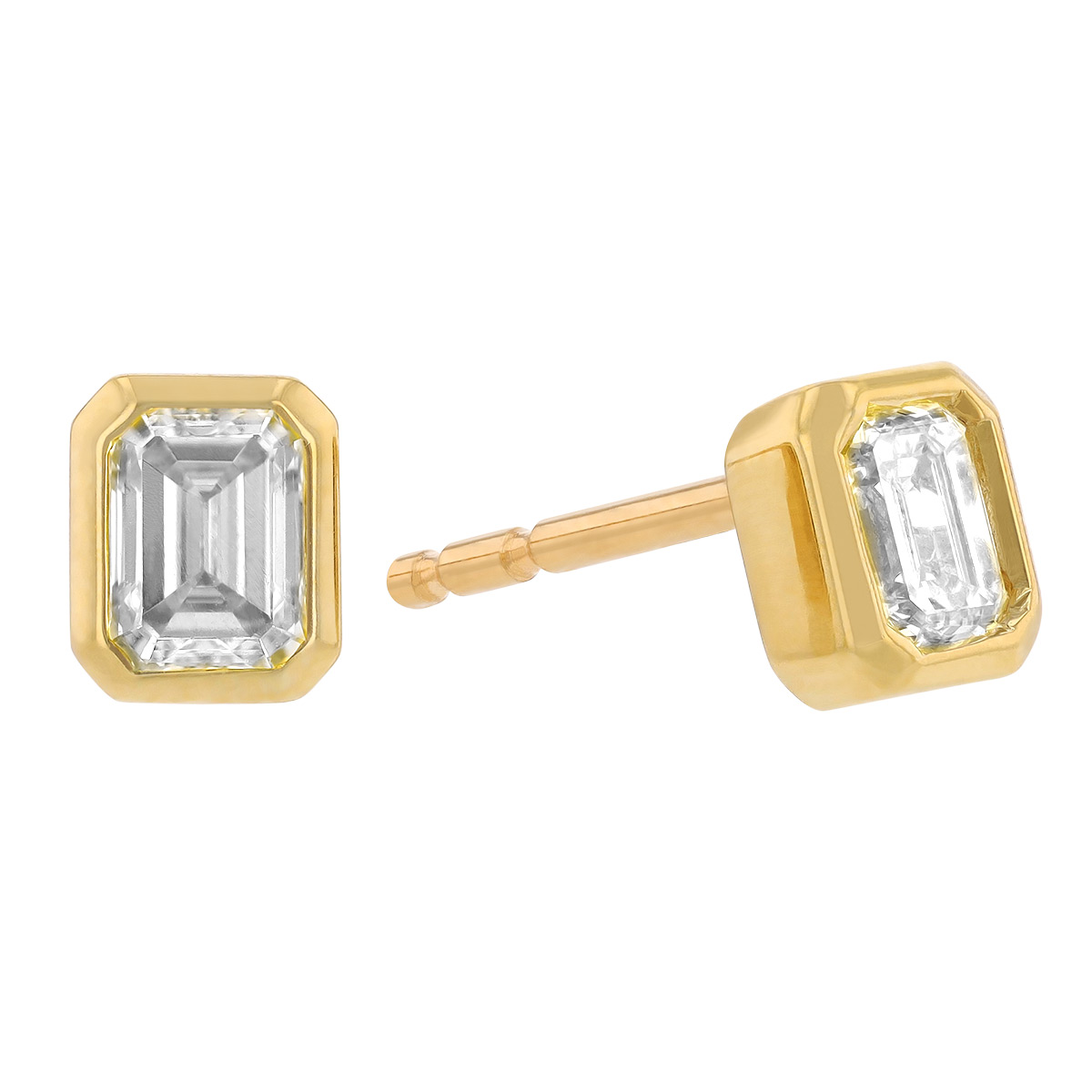 Roberto Coin Emerald Cut Diamond Bezel Set Stud Earrings in 18K Gold