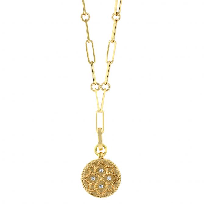 Roberto Coin Venetian Princess Small Satin Medallion Pendant with Diamonds in Yellow Gold, 19"