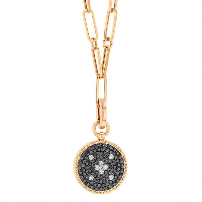 Roberto Coin Venetian Princess Black & White Diamond Pavé Medallion Pendant in Rose Gold, 20"