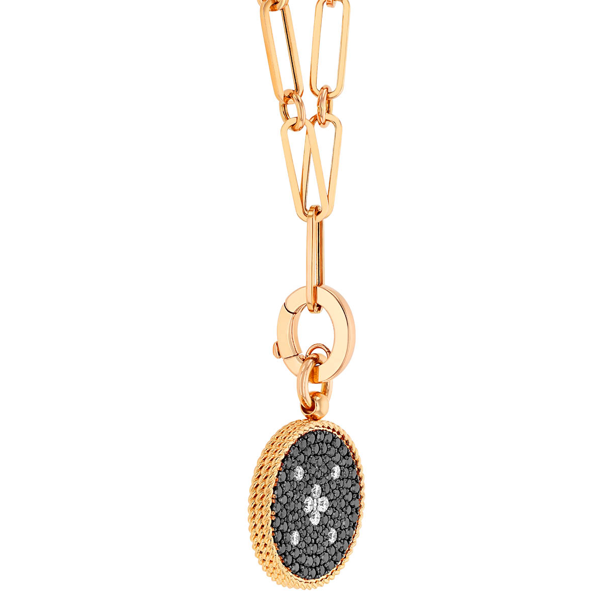 Roberto Coin Venetian Princess Black & White Diamond Pavé Medallion Pendant in Rose Gold, 20