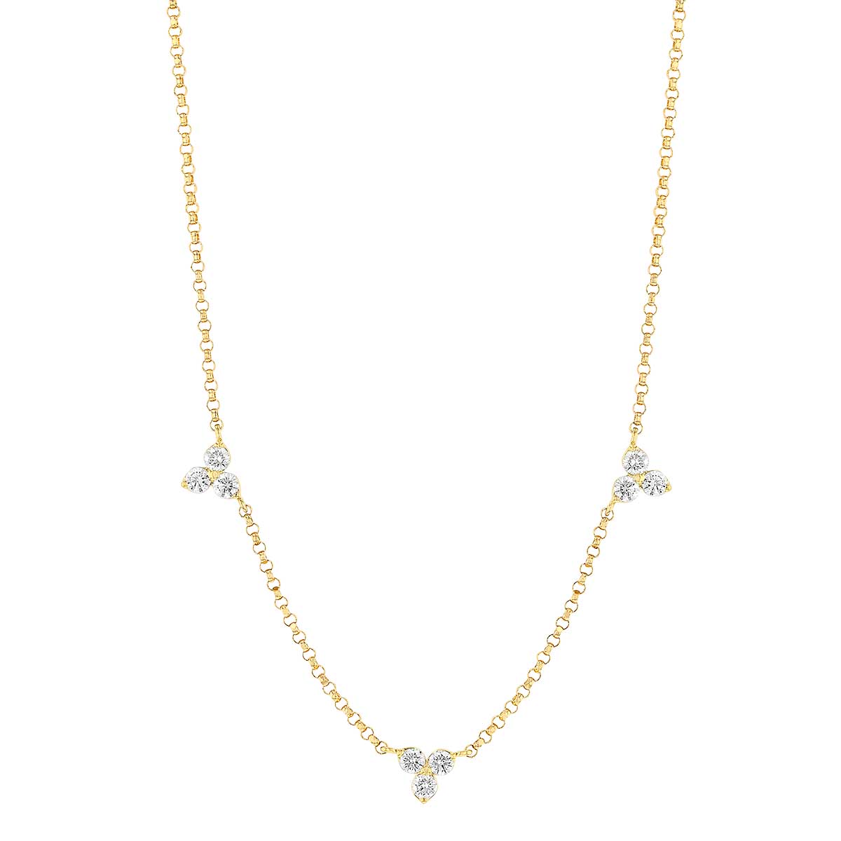Roberto Coin Diamonds By The Inch Diamond Trio 3 Station Necklace in Yellow Gold, 18