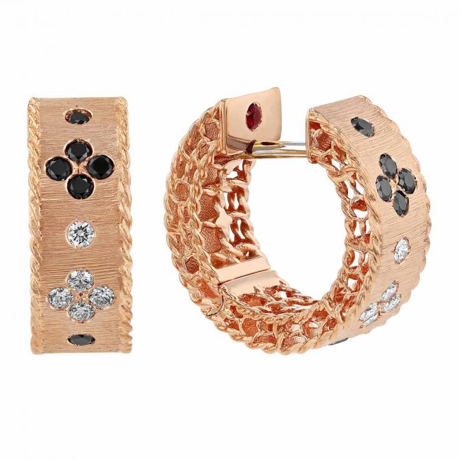 Roberto Coin Venetian Princess Black & White Diamond Small Hoop Earrings in Rose Gold