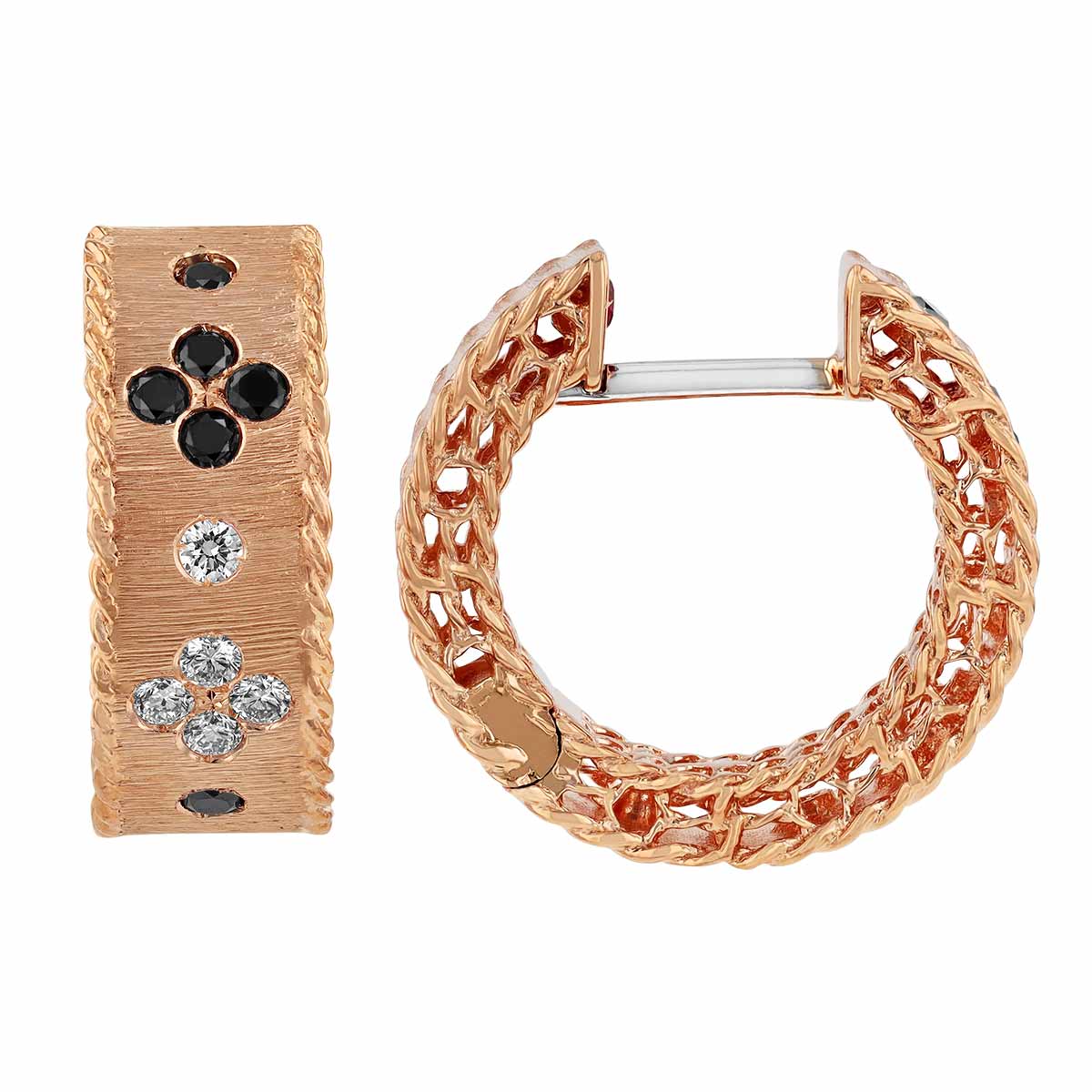 Roberto Coin Venetian Princess Black & White Diamond Small Hoop Earrings in Rose Gold