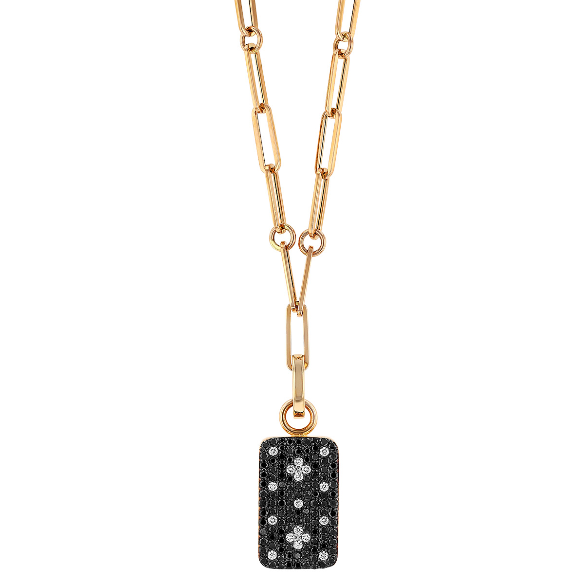 Roberto Coin Venetian Princess Black & White Diamond Pavé Tag Pendant in Rose Gold, 19