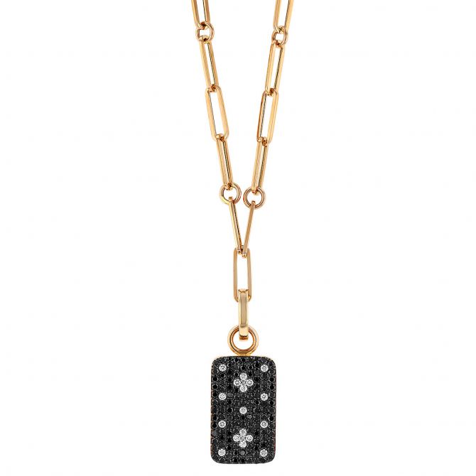 Roberto Coin Venetian Princess Black & White Diamond Pavé Tag Pendant in Rose Gold, 19"