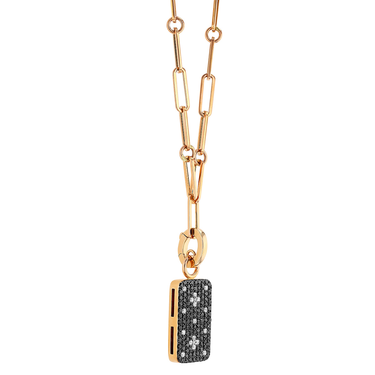Roberto Coin Venetian Princess Black & White Diamond Pavé Tag Pendant in Rose Gold, 19