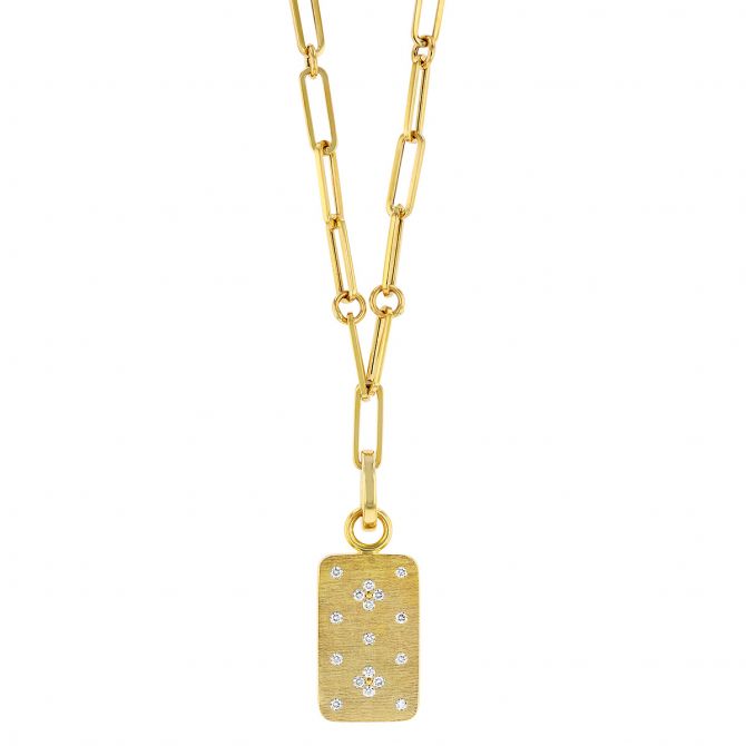 Roberto Coin Venetian Princess Satin Yellow Gold Tag Pendant with Diamonds, 19"