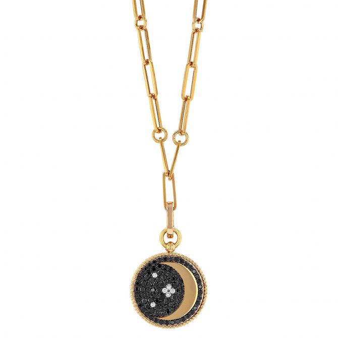 Roberto Coin Venetian Princess Black & White Diamond Moon Pendant in Rose Gold, 19"