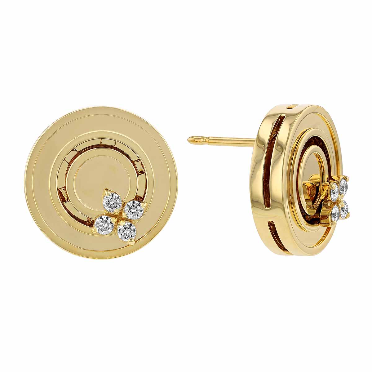 Roberto Coin Love in Verona Yellow Gold Disc Stud Earrings with Diamonds