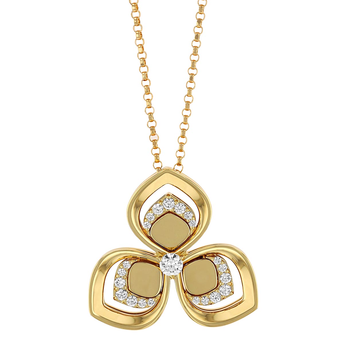 Roberto Coin Diamond 3 Petal Flower Pendant in Yellow Gold, 18