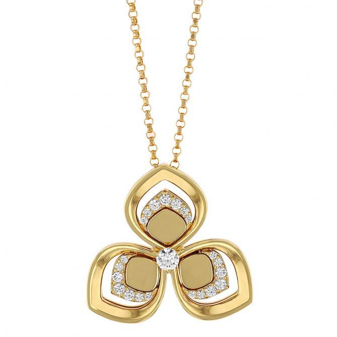 Roberto Coin 3 Petal Diamond Pendant in Yellow Gold, 18"