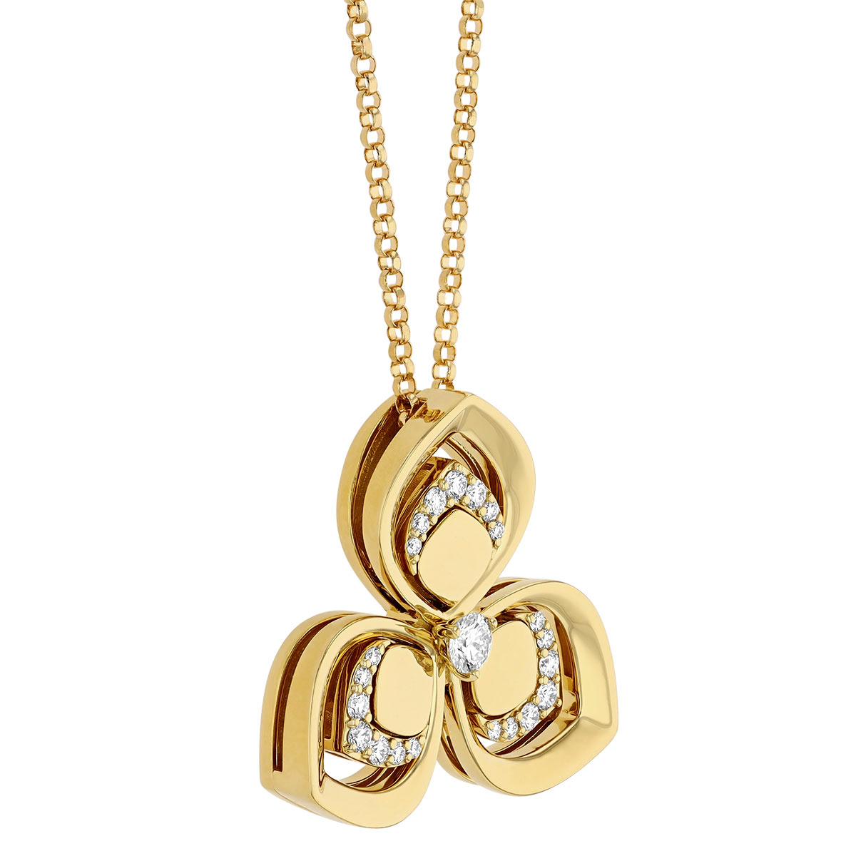 Roberto Coin Diamond 3 Petal Flower Pendant in Yellow Gold, 18