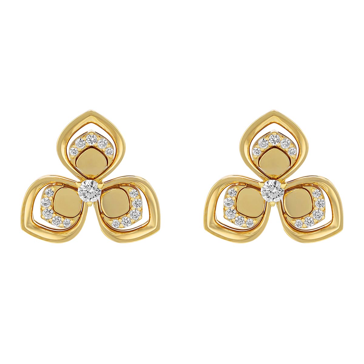 Roberto Coin 3 Petal Diamond Post Earrings in Yellow Gold