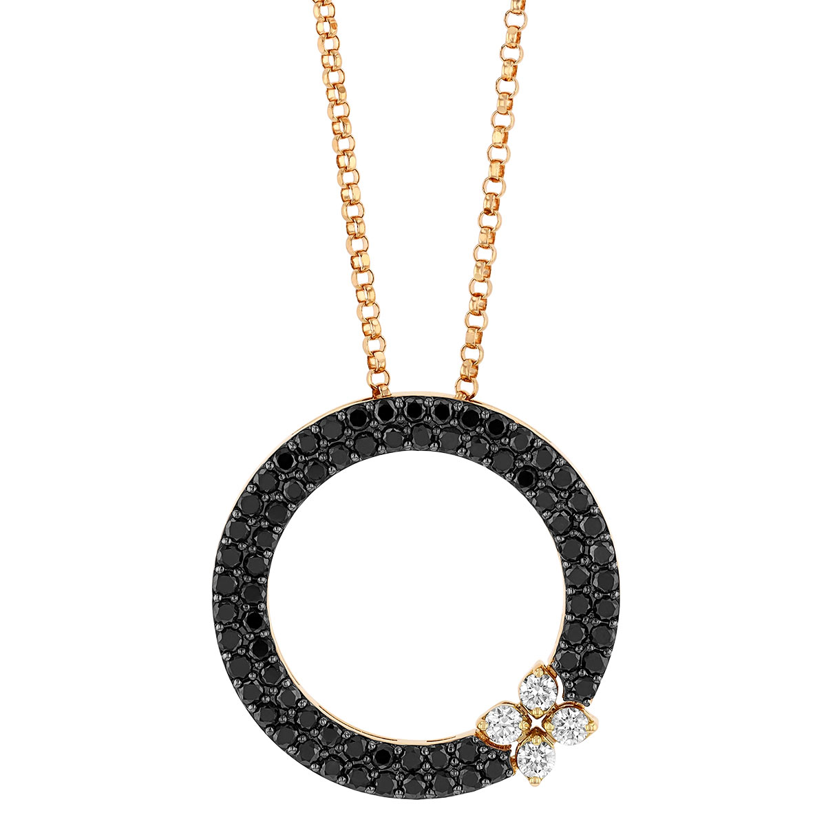 Roberto Coin Love in Verona Black Diamond Flower Circle of Life Pendant in Rose Gold, 18
