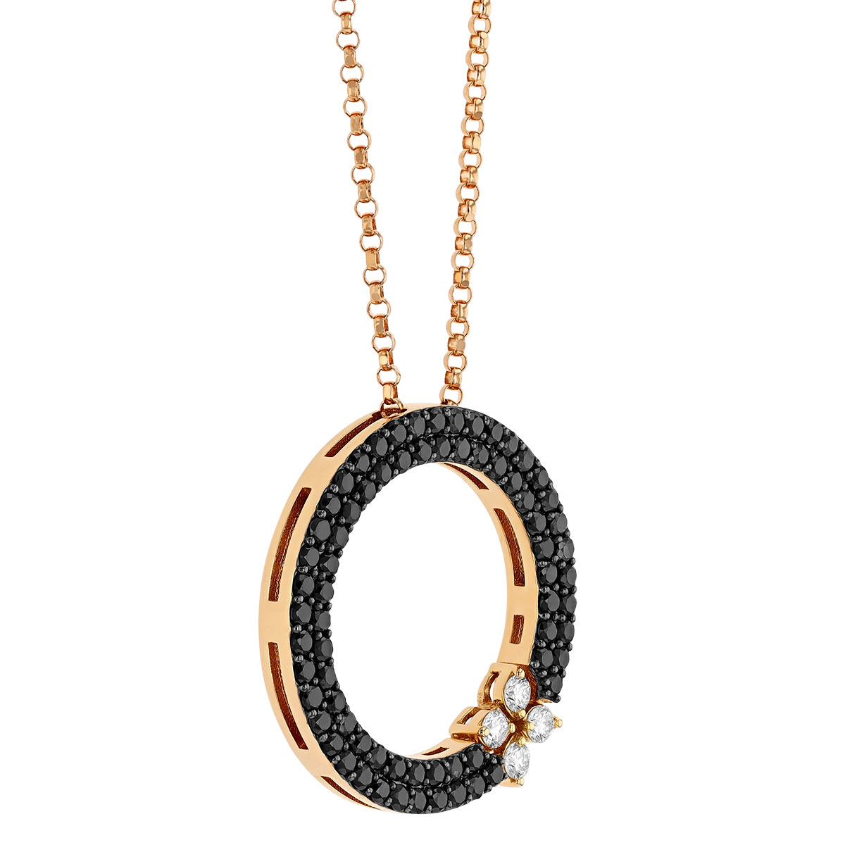 Roberto Coin Love in Verona Black Diamond Flower Circle of Life Pendant in Rose Gold, 18