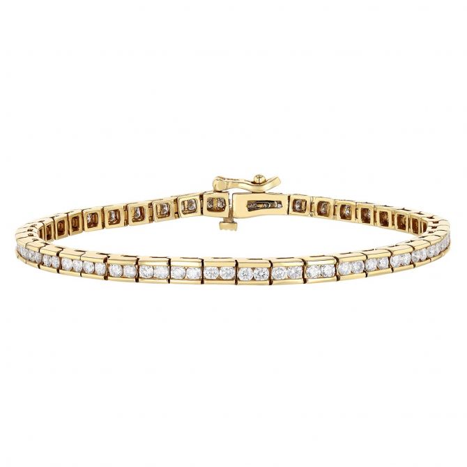 Diamond Channel Set Link Tennis Bracelet in Yellow Gold, 7", 2.70 aptw