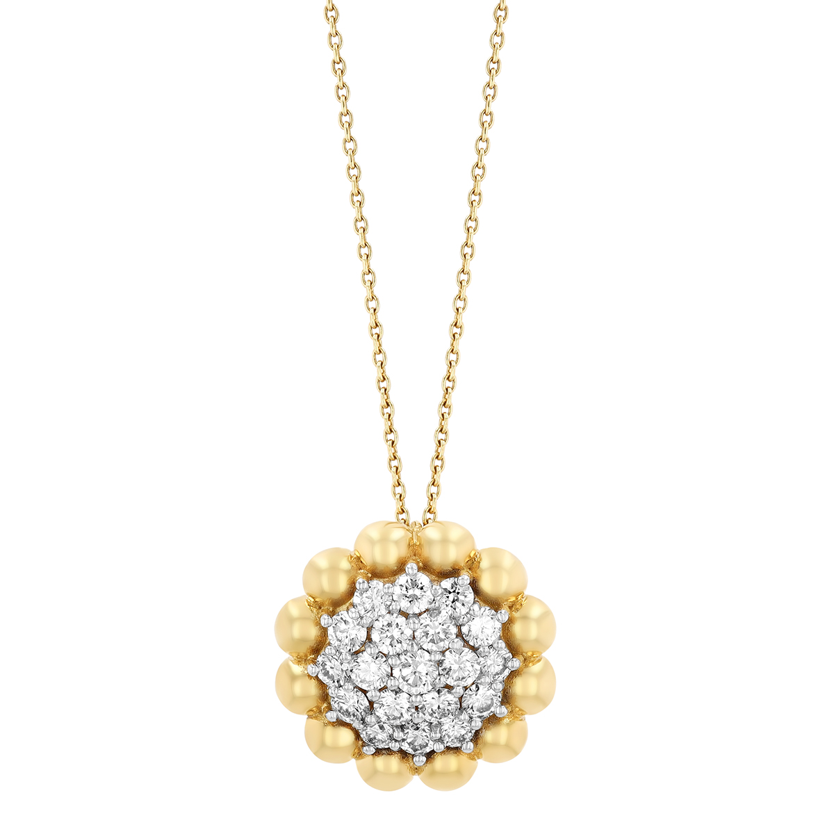 Diamond Pavé Round Beaded Edge Pendant in Two Tone