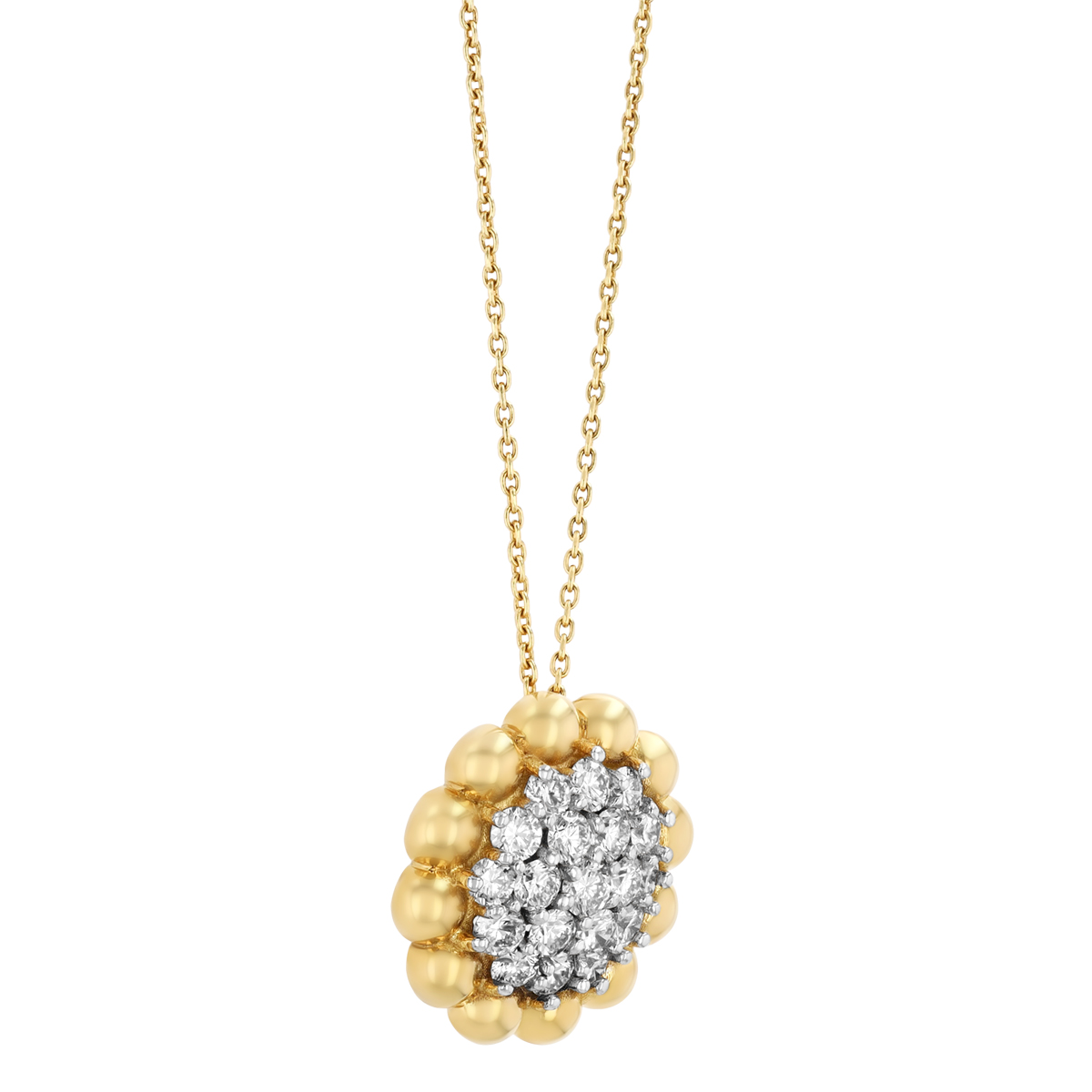 Diamond Pavé Round Beaded Edge Pendant in Two Tone