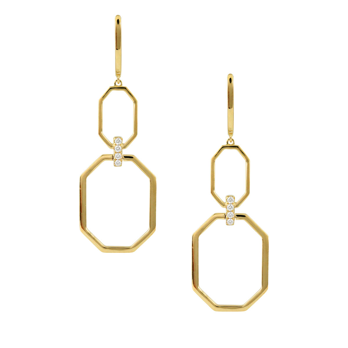 Doves Yellow Gold & Diamond Geometric Dangle Earrings